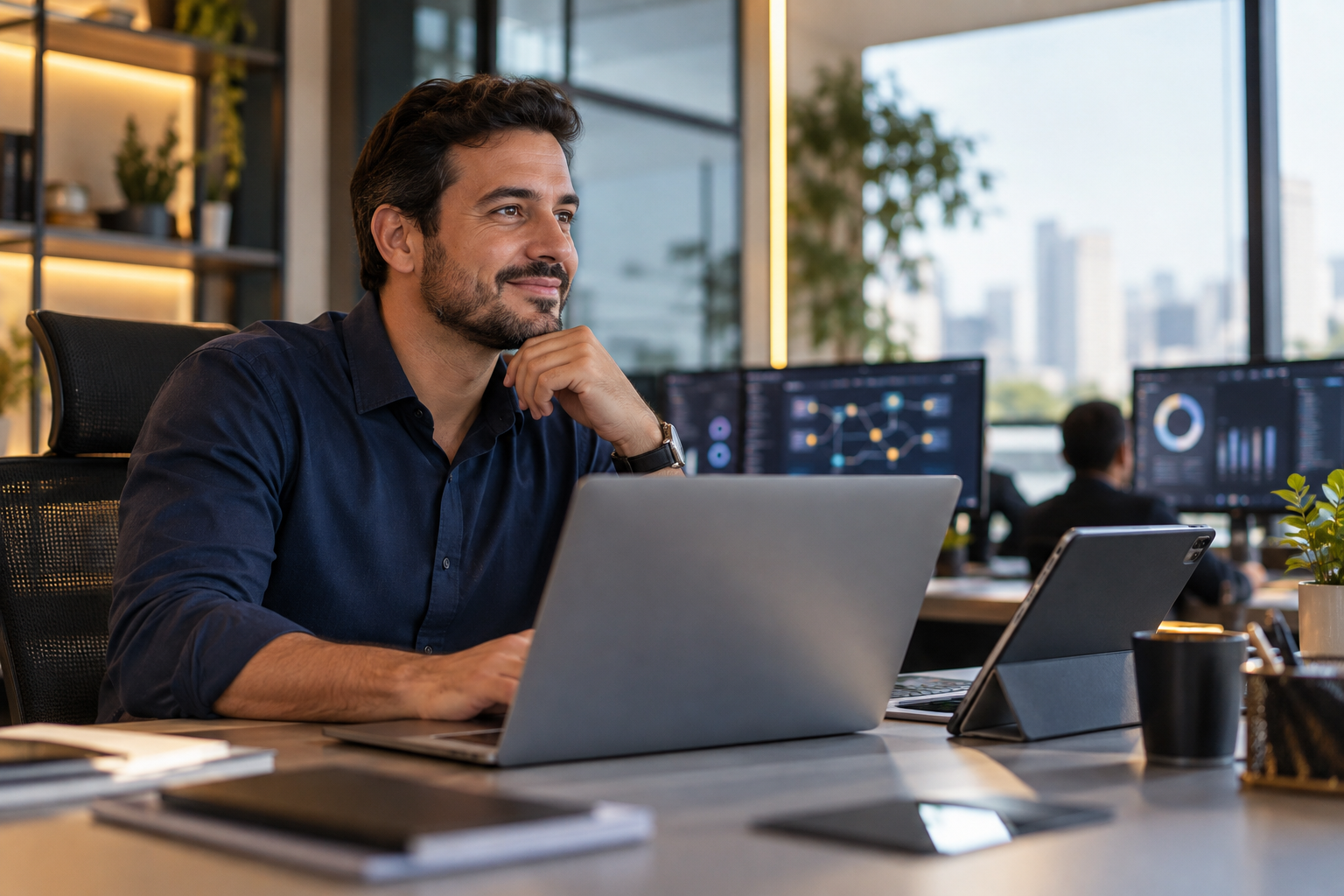 Empreendedor de tecnologia administrando uma empresa de software