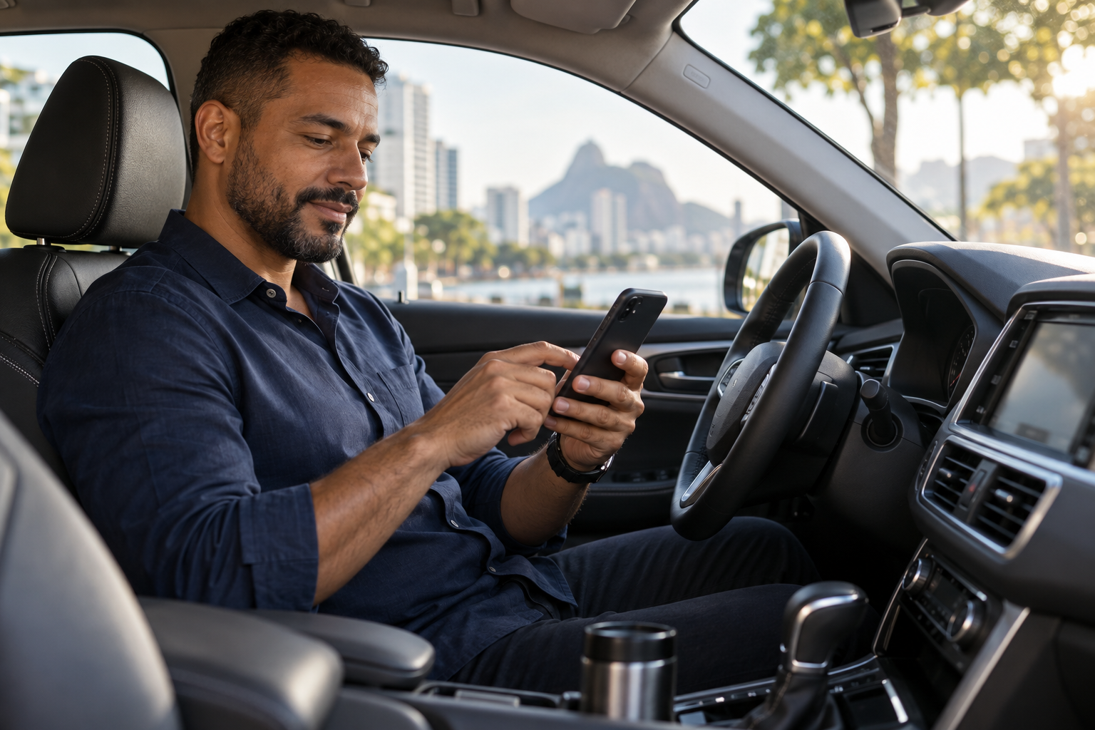 Motorista de aplicativo administrando sua atividade
